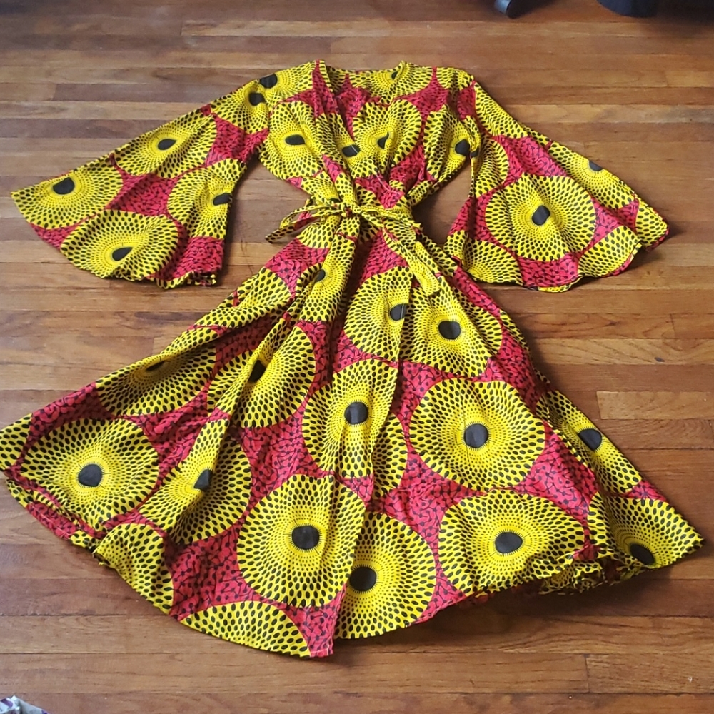 African Print Belted Wrap Dress